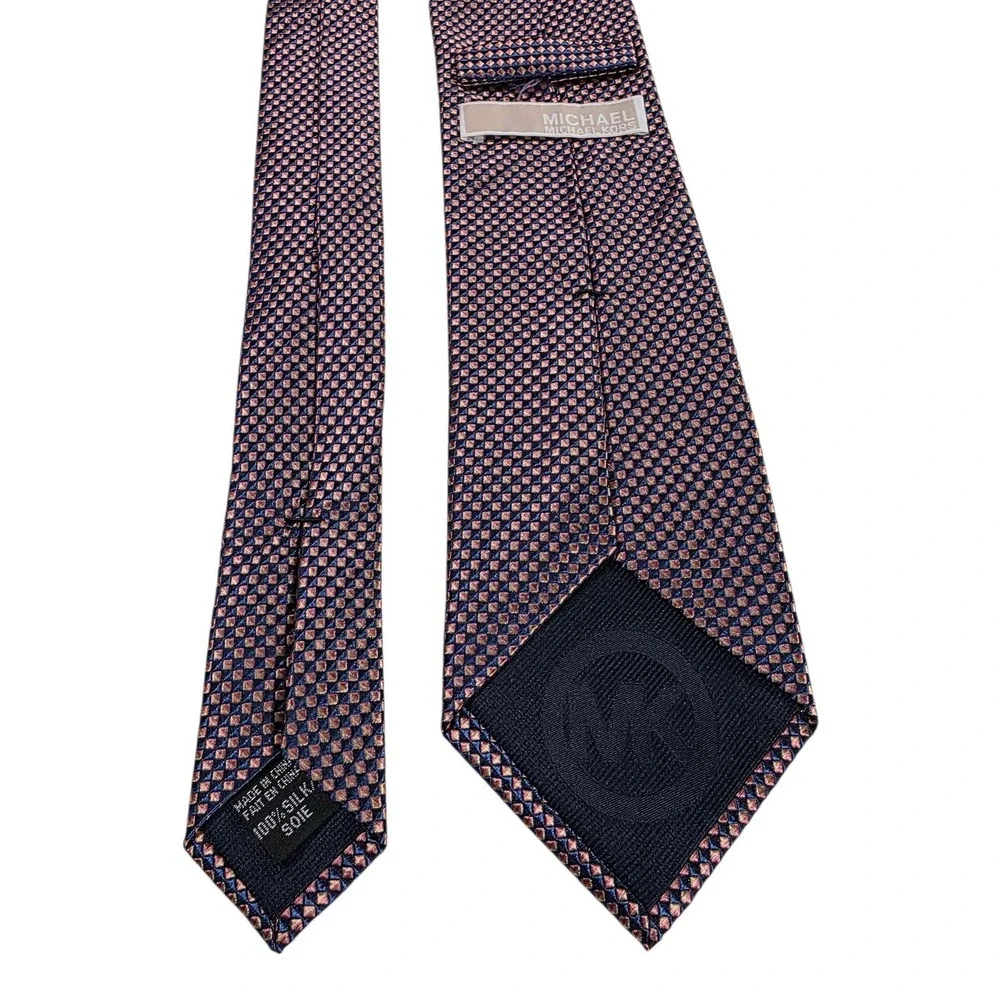 MICHAEL KORS Silk Tie Men Polka Dot Pattern Necktie Navy Pink Dress Preppy Style